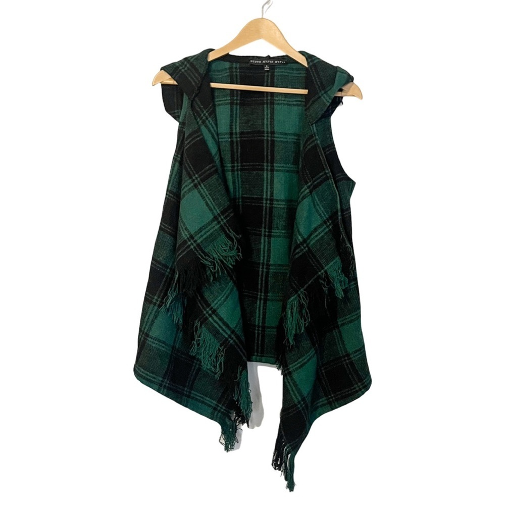 HYFVE HYFVE HYFVE Green Plaid Frayed Shawl with Hood